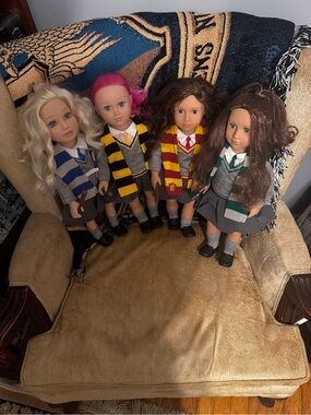 Harry Potter Inspired Lot Of 4 Dolls: Luna, Hermione, Nymbhadora, Pansy W/Wands